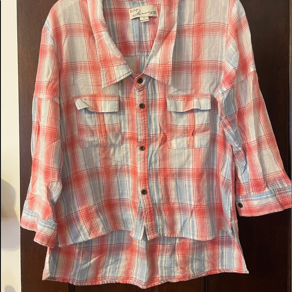 Vintage Havana Plaid Flannel 3/4 Length Rollable Sleeves!